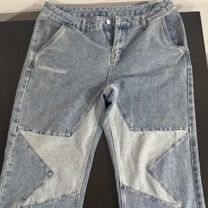 ROMWE Men Cotton Star Pattern Straight Leg Baggy Jeans